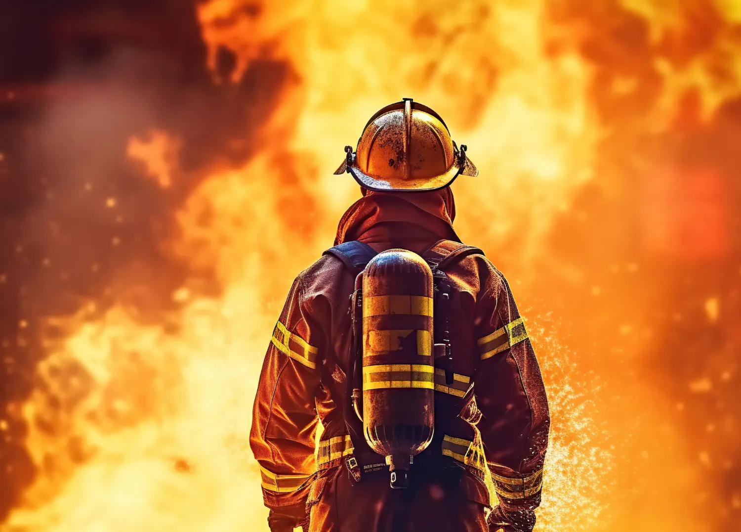 Empresa de bomberos privados, bombero ante el fuego.